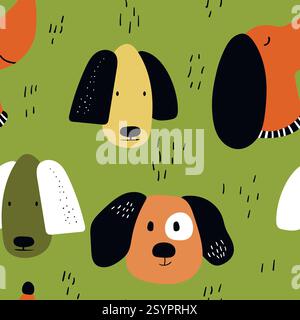 Vecteur sans couture répétition motif enfantin avec des chiens mignons dans le style scandinave. Animaux de fond avec chien, animaux de compagnie, chiot pour invitation, affiche, carte Illustration de Vecteur