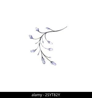 simple aquarelle bleue branche florale Banque D'Images