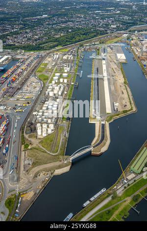 Vue aérienne, Duisburg-Nord, duisport port Duisburg avec île pétrolière et île charbonnière, Ruhrort, Duisburg, région de la Ruhr, Rhénanie du Nord-Westphalie, Allemagne Banque D'Images