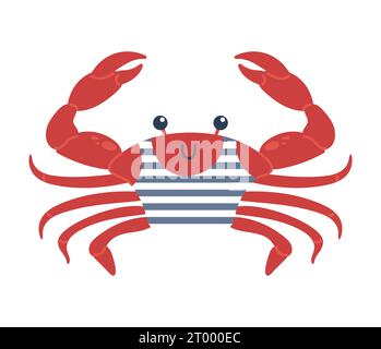 Mignon marin de crabe dans un gilet. Personnage de dessin animé pour enfants. Aventures pirates. Illustration vectorielle dans le style plat. Pour autocollants, affiches, cartes postales, desig Illustration de Vecteur