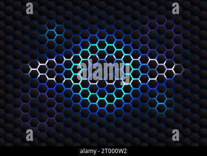 Fond de la technologie nid d'abeille utilisez des formes géométriques pour former un ton sombre dans une forme hexagonale, en insérant le ton bleu derrière. Accent mis sur le technolog Illustration de Vecteur