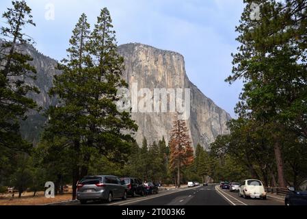 Route vers la majestueuse falaise El Capitan dans le parc national de Yosemite, en Californie Banque D'Images