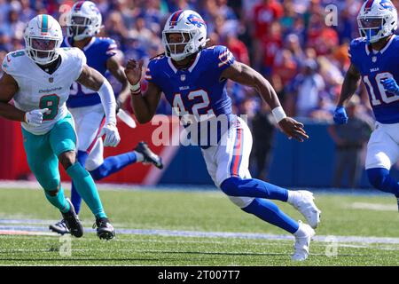 Buffalo Bills linebacker Dorian Williams (42) in action during an NFL  pre-season football game against the Indianapolis Colts, Saturday, Aug. 12,  2023, in Orchard Park, N.Y. (AP Photo/Gary McCullough Stock Photo - Alamy