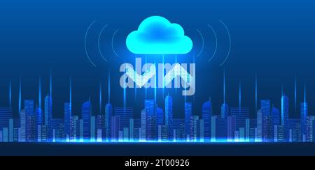La technologie intelligente pour le stockage et la transmission de données est un futur système populaire utilisé dans les villes numériques. En travaillant sur le système cloud, il s'agit d'un Illustration de Vecteur