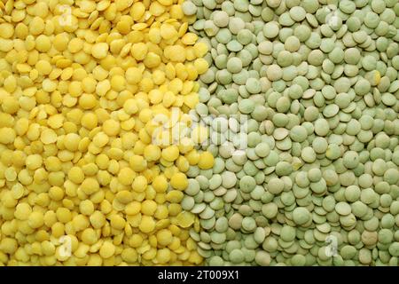 aliments de base produits comme lentilles dans les couleurs vert, rouge, orange, jaune pour les restaurants végétaliens végétariens ou le commerce de produits céréaliers. rayures Banque D'Images