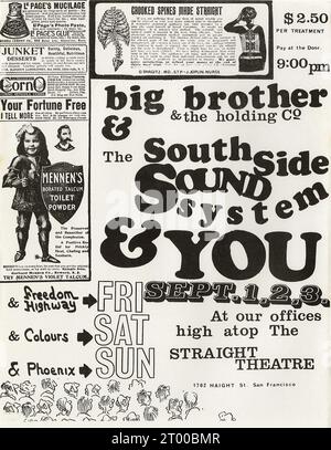 Big Brother and the Holding Company (feat Janis Joplin), Southside Sound System, Straight Theatre Handbill (Straight Theatre, 1968) San Francisco Banque D'Images