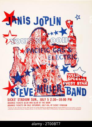 Janis Joplin, Steve Miller, Youngbloods, Pacific Gas & Electric, 1970, Sicks 'Stadium Seattle, Washington concert Handbill Banque D'Images