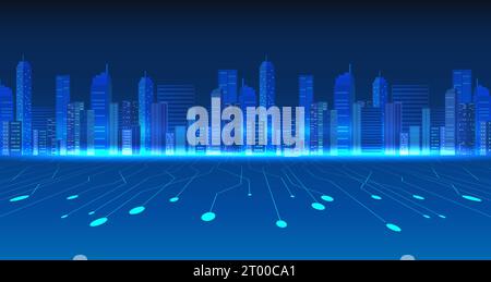 Smart City devant la carte de circuit imprimé. Représente l'intégration de la cybertechnologie dans la ville qui permet aux entreprises de croître. et en développant t Illustration de Vecteur