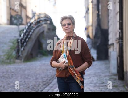 Stockholm, Suède. 21 septembre 2023. LO Dagerman, fille de l'écrivain suédois Stig Dagerman et de l'actrice Anita Björk, photographiée à Stockholm, en Suède, le 21 septembre 2023, a écrit un livre sur ses parents.photo : Fredrik Sandberg/TT/code 10080 crédit : TT News Agency/Alamy Live News Banque D'Images