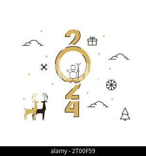 2024 bonne année, année du Dragon. Modèle de design affiche typographique, bannière ou carte de vœux pour Joyeux Noël et bonne année Illustration de Vecteur