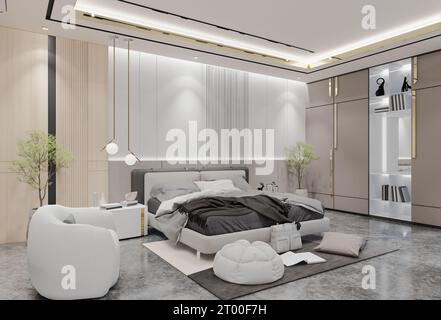 Chambre de luxe moderne. Rendu d'illustration 3D. Banque D'Images