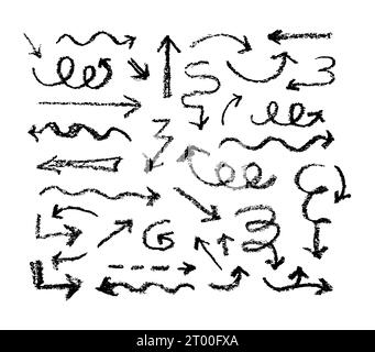 Ensemble d'accentuation de crayon. lignes de charbon noir barrées. doodle à main levée différents soulignements courbes. Bandes de marqueurs horizontales dessinées à la main, pinceau s Illustration de Vecteur