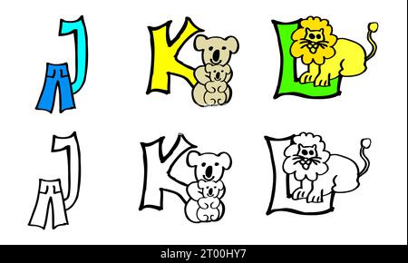 Alphabet coloré peint à la main avec des animaux, apprendre les lettres abc, écrire, lire le travail en allemand et en anglais : Apple commence par Un dans les deux langues Banque D'Images