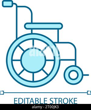 Icône de fauteuil roulant bleu en ligne mince personnalisable en 2D. Illustration de Vecteur