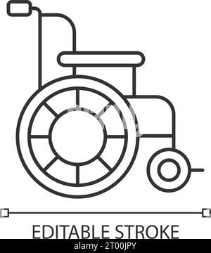 Icône de fauteuil roulant noir en ligne mince personnalisable en 2D. Illustration de Vecteur