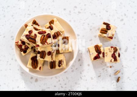 Tarte aux noix de pécan de canneberge au chocolat blanc maison Banque D'Images