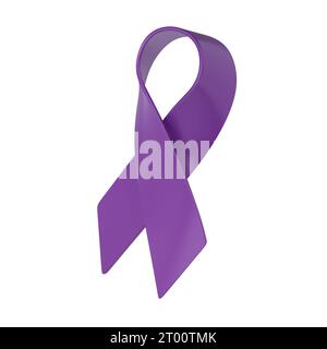 3d Icon Violet Ribbon Journée mondiale du cancer du pancréas est observée chaque année en novembre. Maladie dans laquelle des cellules malignes se forment dans les tissus du Banque D'Images