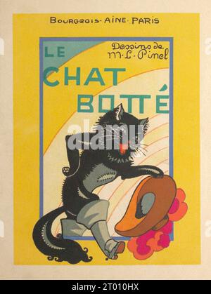 Couverture du livre 'le chat botté' de Marie-Louise Pinel, publié par Bourgeois Ainé en 1890. Banque D'Images