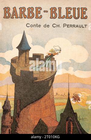 Illustration de Barbe Bleue publiée dans les contes de Perrault, par Charles Perrault, illustrée par A. Robida, E. Tap, R. Candide et publiée par imagerie merveilleuse de l'enfance (Paris), en 1941. Banque D'Images