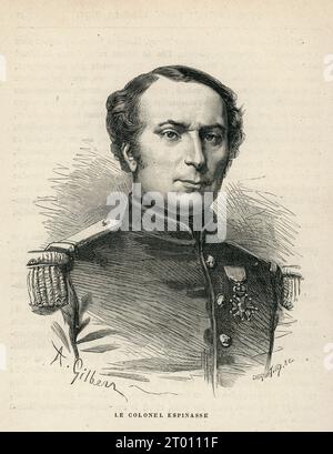 Portrait de Jean Pierre Marie Henri de l’Espinasse. Illustrateur : A. Gilbert. Graveurs : Joseph Burn Smeeton, Auguste Tilly. Illustration tirée de 'Histoire d'un crime' ('l'Histoire d'un crime', écrite en 1852) et partie d'un ensemble de gravures publiées dans les 'oeuvress' de Victor Hugo. Ouvrage publié en français par Eugène Hugues en 1879. Banque D'Images