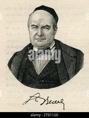 Portrait de Charles-Augustin Sainte-Beuve. Illustration tirée de 'Histoire d'un crime' ('l'Histoire d'un crime', écrite en 1852) et partie d'un ensemble de gravures publiées dans les 'oeuvress' de Victor Hugo. Ouvrage publié en français par Eugène Hugues en 1879. Banque D'Images