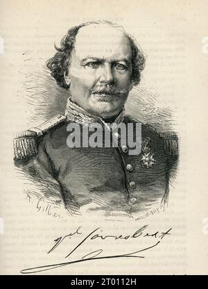 Portrait de François certain de Canrobert. Illustrateur : A. Gilbert. Graveurs : Joseph Burn Smeeton, Auguste Tilly. Illustration tirée de 'Histoire d'un crime' ('l'Histoire d'un crime', écrite en 1852) et partie d'un ensemble de gravures publiées dans les 'oeuvress' de Victor Hugo. Ouvrage publié en français par Eugène Hugues en 1879. Banque D'Images