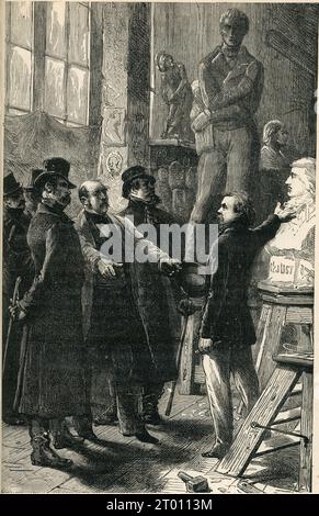 Quatrième partie (quatrième jour), chapitre VIII L'atelier de David d'Angers. Illustrateur : Emile Bayard. Illustration tirée de 'Histoire d'un crime' ('l'Histoire d'un crime', écrite en 1852) et partie d'un ensemble de gravures publiées dans les 'oeuvress' de Victor Hugo. Ouvrage publié en français par Eugène Hugues en 1879. Banque D'Images