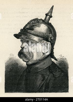 Portrait d'Otto von Bismarck. Graveur : Fortuné-Méaulle. Illustration tirée de 'Histoire d'un crime' ('l'Histoire d'un crime', écrite en 1852) et partie d'un ensemble de gravures publiées dans les 'oeuvress' de Victor Hugo. Ouvrage publié en français par Eugène Hugues en 1879. Banque D'Images