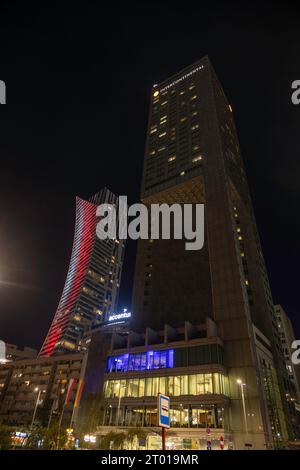 Extérieur la nuit, hôtel de luxe InterContinental Varsovie, Pologne Banque D'Images