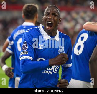 23 septembre 2023 - Brentford v Everton - Premier League - Gtech Community Stadium. Abdoulaye Doucoure d'Everton célèbre un but lors du match contre Brentford. Photo : Mark pain / Alamy Live News Banque D'Images