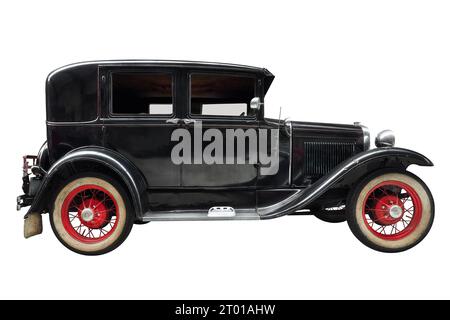 Vue latérale d'une voiture classique de luxe noire du début du XXe siècle Banque D'Images