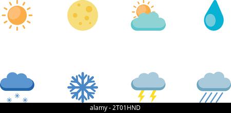 Icônes météo définies dans un style plat. Illustration vectorielle Illustration de Vecteur