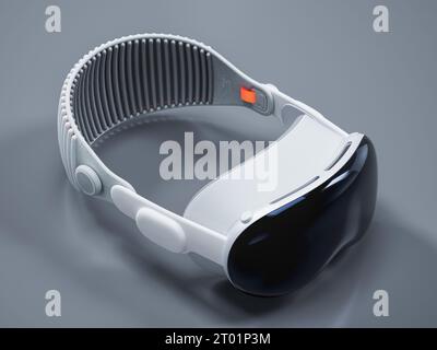 Realisitc rendu 3D d'un nouveau casque Apple Vision Pro XR, 1e génération, Spacial Audio. Découvrez l'avenir du divertissement interactif avec Banque D'Images