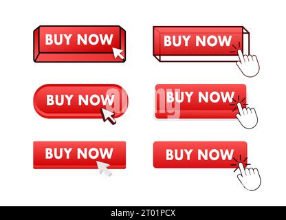 Achetez maintenant avec le pointeur de la souris. Acheter maintenant jeu de boutons Web. Elément d'interface utilisateur de style plat. Illustration vectorielle Illustration de Vecteur