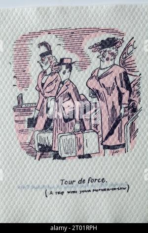 Serviette Cartoon des années 1950 - plaisanterie en français - Tour de Force Banque D'Images