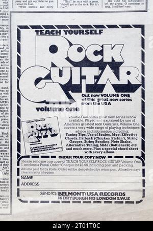 Publicité pour Teach Yourself Rock Guitar dans le numéro des années 1970 de NME New musical Express Music Paper Banque D'Images