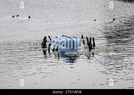 Milan, Italie. 03 octobre 2023. Vue d'ensemble de l'installation commémorant le naufrage de Lampedusa du 3 octobre 2013 dans lequel 368 migrants sont morts en mer le 03 octobre 2023 à Milan, Italie (photo d'Alessandro Bremec/NurPhoto) crédit : NurPhoto SRL/Alamy Live News Banque D'Images