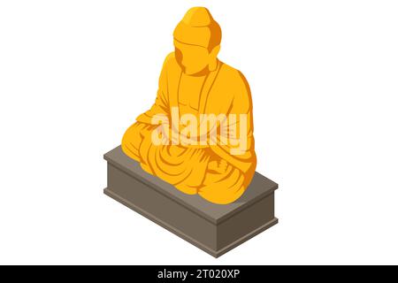 Statue isométrique de Bouddha doré isolée. Le Bouddha d'or, officiellement intitulé Phra Phuttha Maha Suwanna Patimakon Illustration de Vecteur