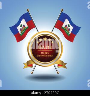 Petit drapeau national d'Haïti sur cercle avec fond bleu garadasi Illustration de Vecteur