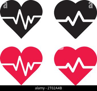 Icônes de forme de cœur. Jeu d'icônes plates rouges craquées coeurs. Coeur détruit. Belle icône de conception de coeur brisé Illustration de Vecteur