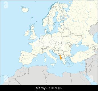 Orange CMJN carte nationale de L'ALBANIE à l'intérieur détaillé beige et gris carte politique vierge du continent européen avec les rivières, les lacs et les environs sur bl Illustration de Vecteur