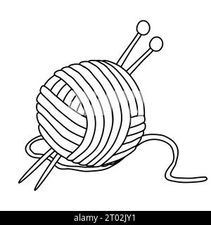 Boule de fil et aiguilles à tricoter, passe-temps ou élément de conception DIY, illustration vectorielle plate de style doodle pour livre de coloriage pour enfants Illustration de Vecteur