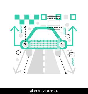 Service de taxi dans Smart City. Voitures sans fil et sans conducteur, illustration innovante d'icônes graphiques de ville Illustration de Vecteur