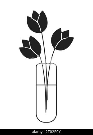 Tulipes fleurs de printemps dans un vase en verre objet de dessin animé 2D noir et blanc Illustration de Vecteur