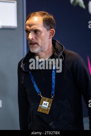 Copenhague, Danemark. 03 octobre 2023. L'entraîneur-chef Thomas Tuchel du Bayern Munich arrive pour le match de l'UEFA Champions League entre le FC Copenhague et le Bayern Munich au Parken à Copenhague. (Crédit photo : Gonzales photo/Alamy Live News Banque D'Images