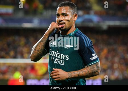 Lens, France, France. 3 octobre 2023. Gabriel JESUS d'Arsenal célèbre son but lors du match du groupe B de l'UEFA Champions League entre le RC Lens et l'Arsenal FC au stade Bollaert-Delelis le 03 octobre 2023 à Lens, en France. (Image de crédit : © Matthieu Mirville/ZUMA Press Wire) USAGE ÉDITORIAL SEULEMENT! Non destiné à UN USAGE commercial ! Crédit : ZUMA Press, Inc./Alamy Live News Banque D'Images