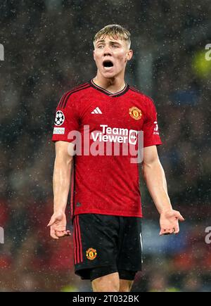 Rasmus Hojlund de Manchester United réagit lors du match du Groupe A De la Ligue des champions de l'UEFA à Old Trafford, Manchester. Date de la photo : mardi 3 octobre 2023. Banque D'Images