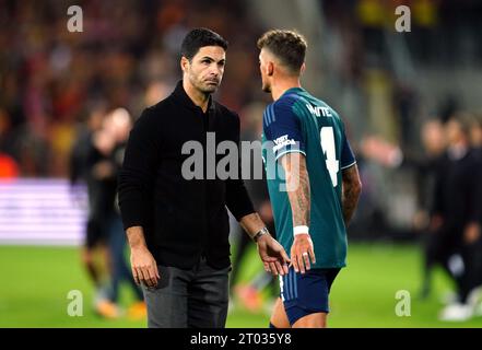 Mikel Arteta, Manager de l'arsenal, après le match du groupe B de l'UEFA Champions League au Stade Bollaert-Delelis, Lens. Date de la photo : mardi 3 octobre 2023. Banque D'Images