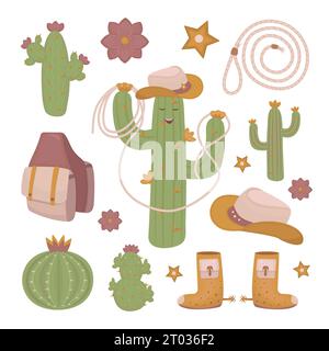 Cowboy doodle set dans le style Boho, illustrations vectorielles de couleur Illustration de Vecteur