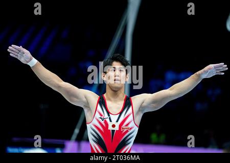 Anvers, Belgique. 3 octobre 2023. Daiki Hashimoto (JPN) lors de la 52e finale par équipe des Championnats du monde FIG DE gymnastique artistique 2023 au Sportpaleis à Anvers, Belgique. (Daniela Porcelli/SPP) crédit : SPP Sport Press photo. /Alamy Live News Banque D'Images